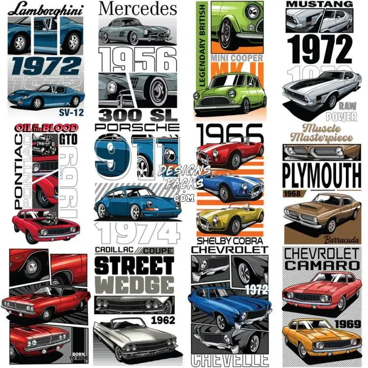 30 Classics Best Cars Ever Designs Bundle PNG   AI