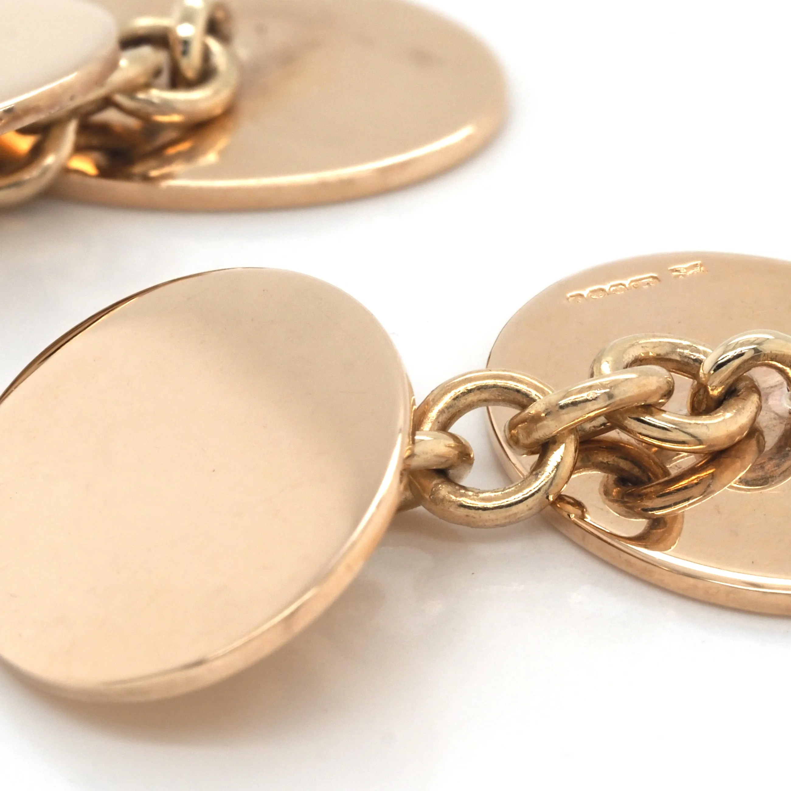 9ct Yellow Gold Oval Plain Chain Cufflinks