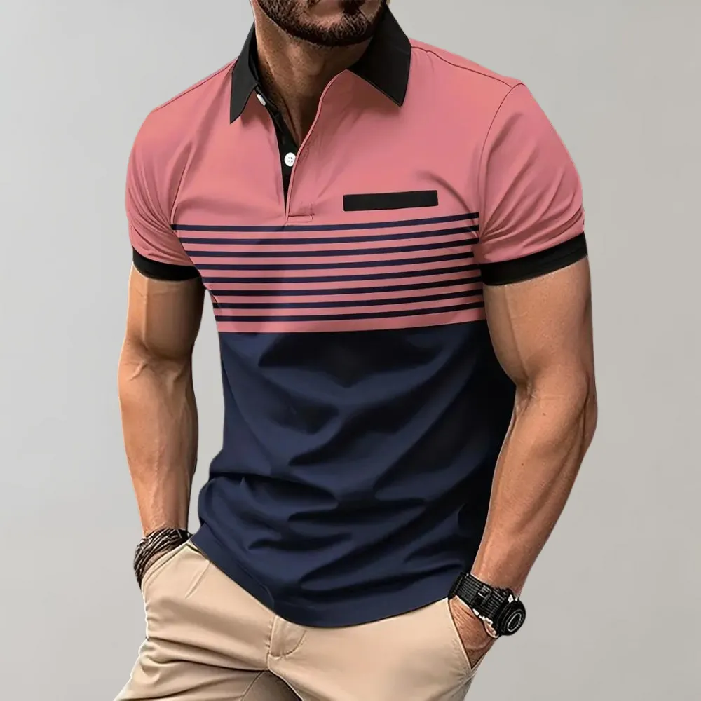 Alfred - Color Block and Stripe Polo Shirt - Casual - High Quality Timeless Style - Everyday Use