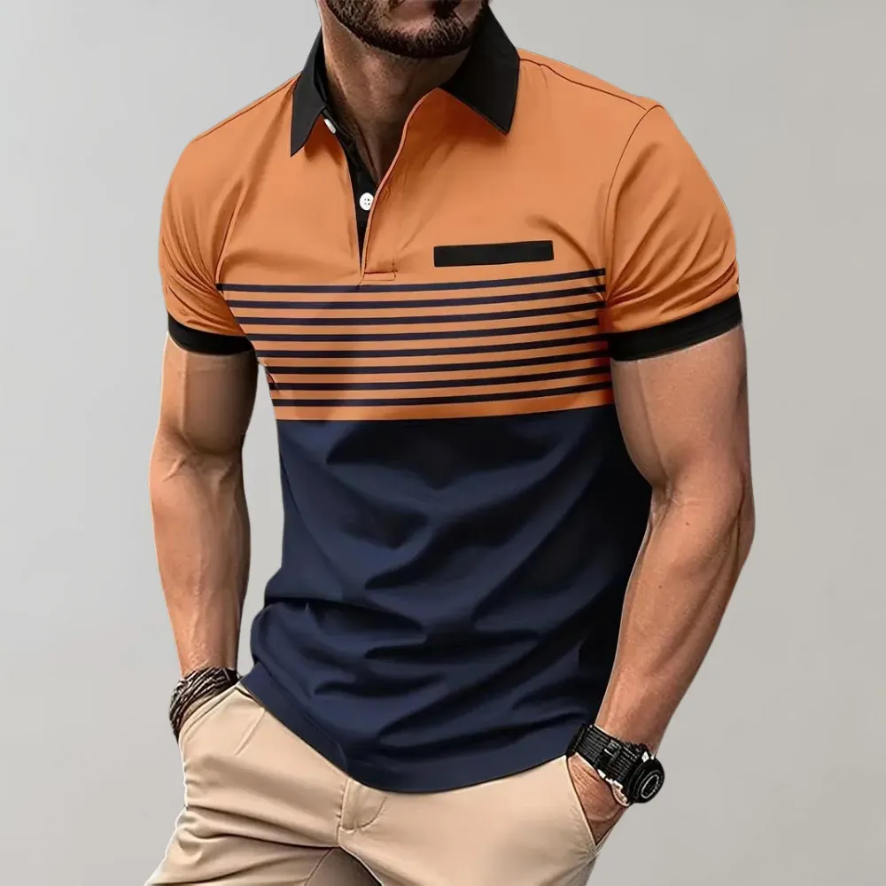 Alfred - Color Block and Stripe Polo Shirt - Casual - High Quality Timeless Style - Everyday Use