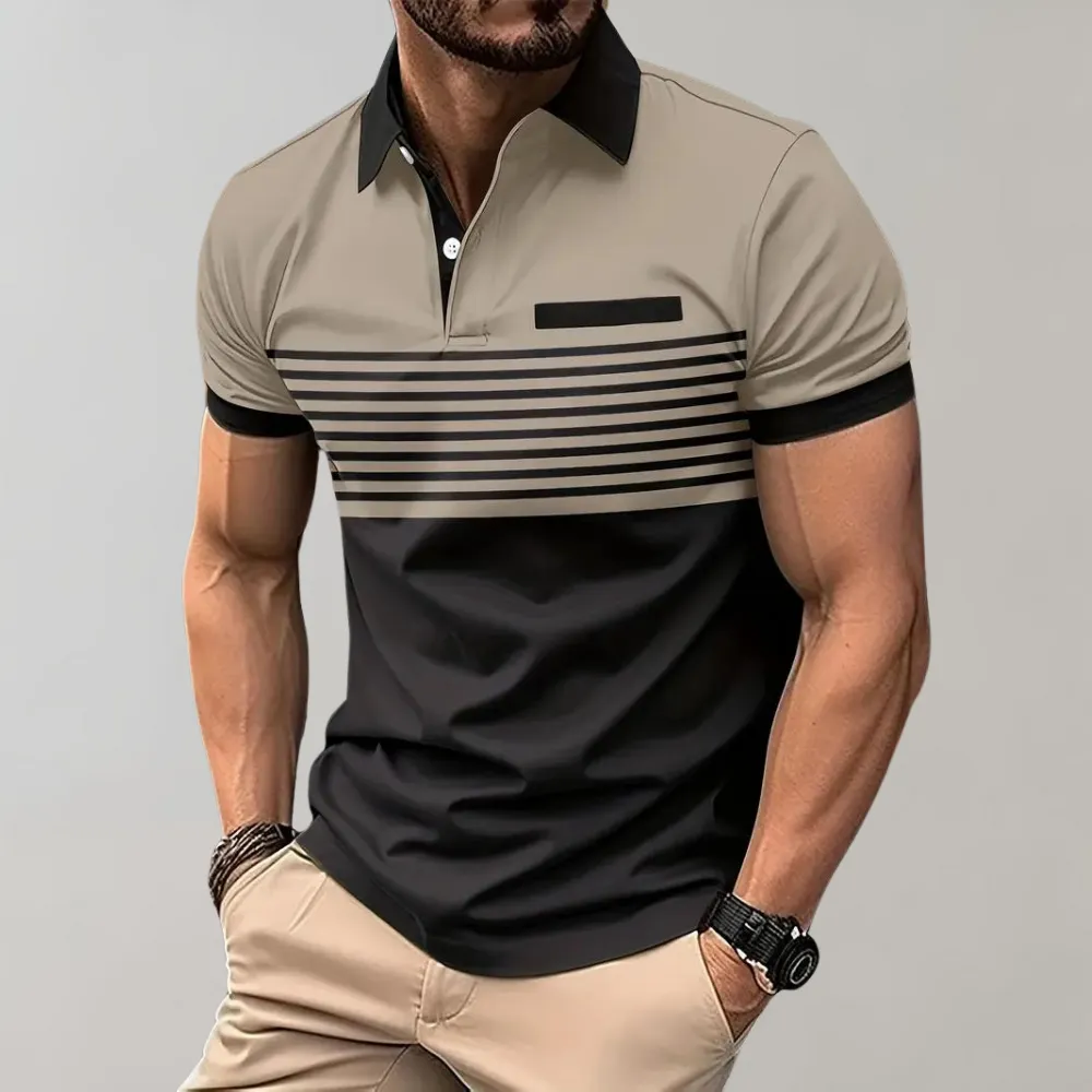 Alfred - Color Block and Stripe Polo Shirt - Casual - High Quality Timeless Style - Everyday Use