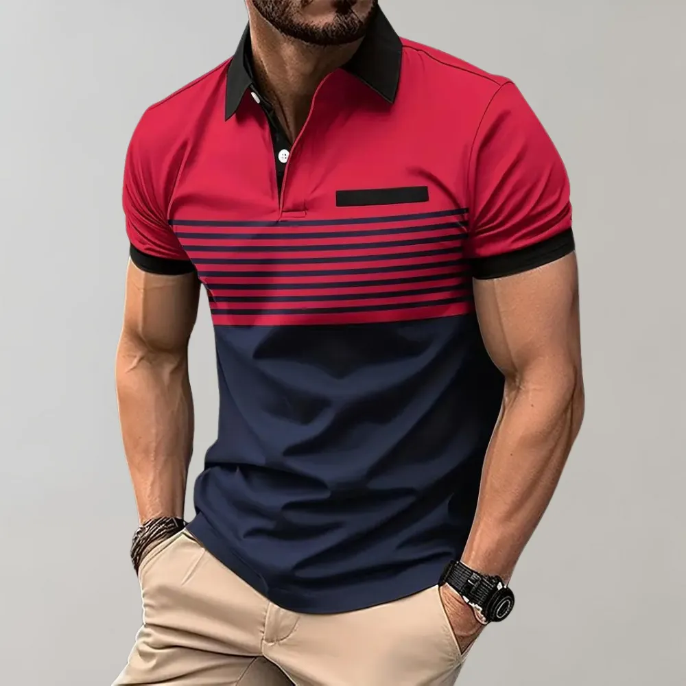 Alfred - Color Block and Stripe Polo Shirt - Casual - High Quality Timeless Style - Everyday Use