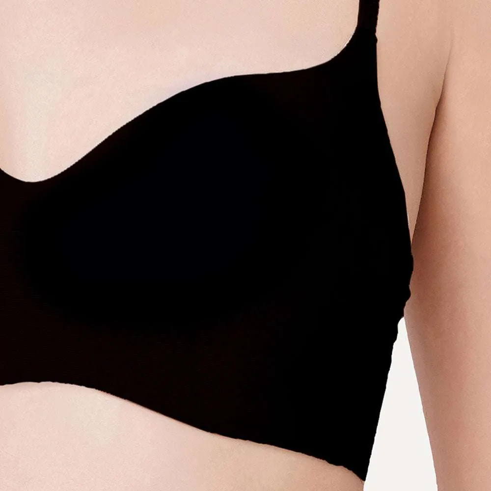 Basic Mold Padded  Non Wired 3/4Th Cup Everyday Wear Seamless T-Shirt Bra - Black