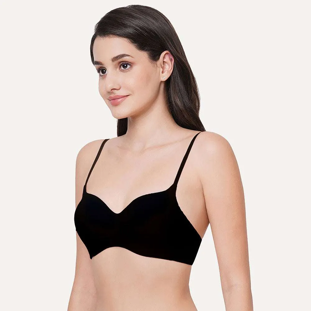 Basic Mold Padded  Non Wired 3/4Th Cup Everyday Wear Seamless T-Shirt Bra - Black