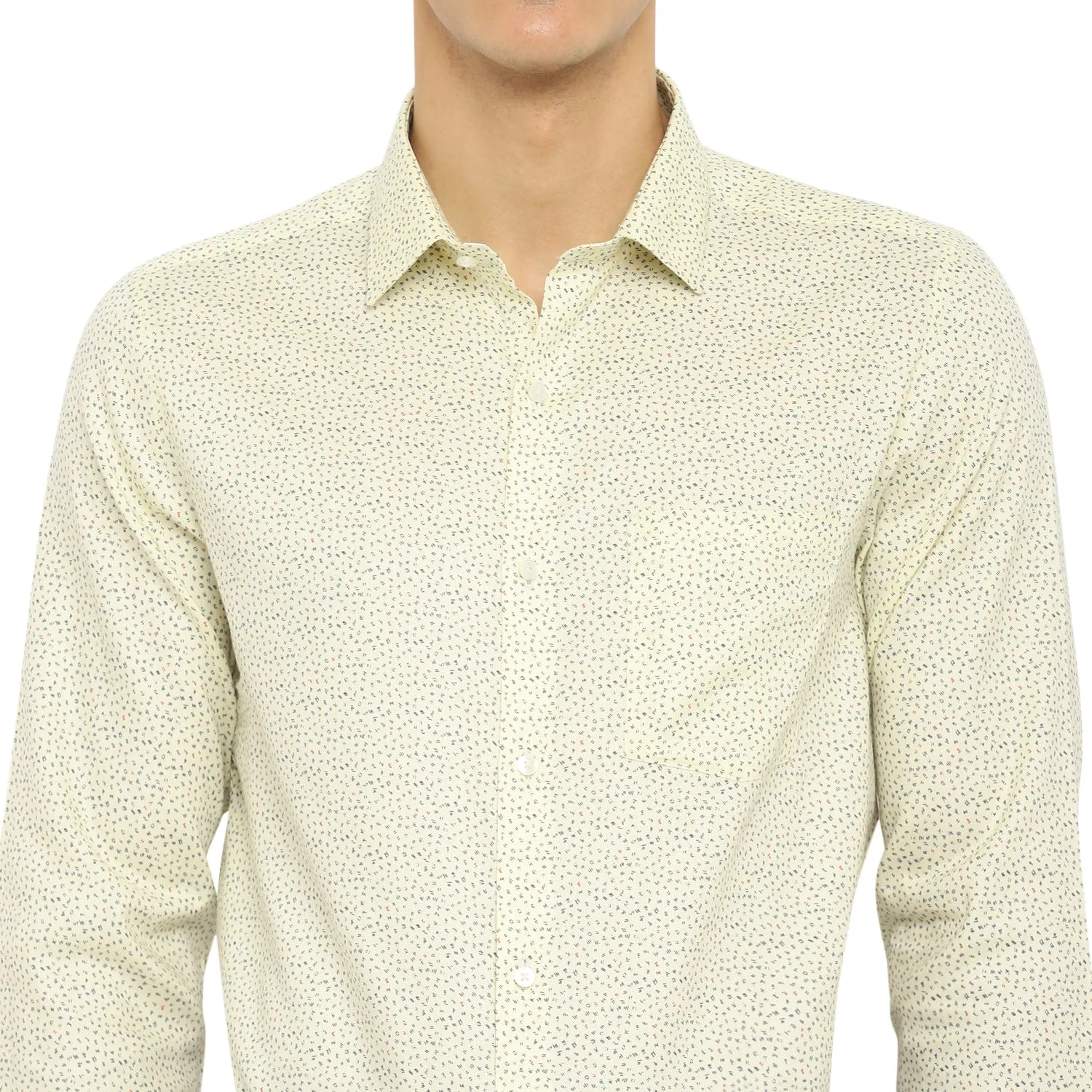 Beige Cotton Printed Slim Fit Shirts