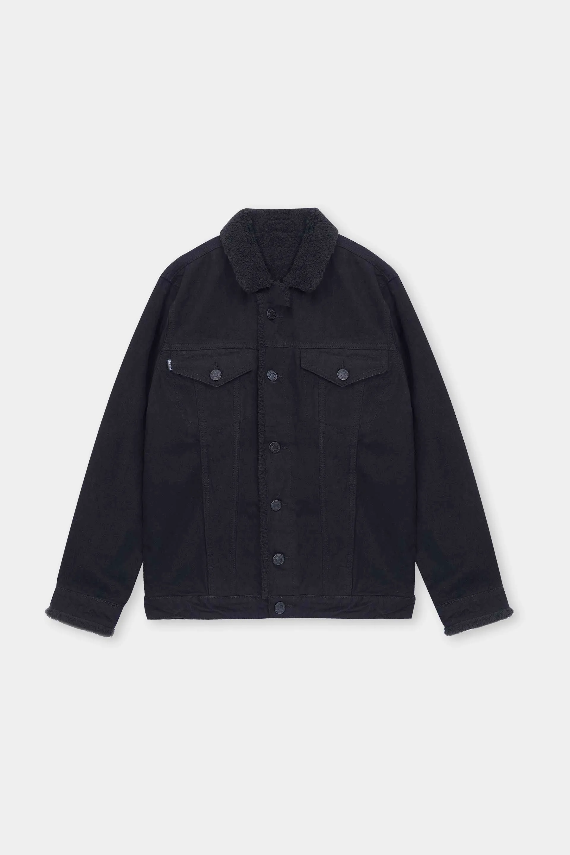 Black Denim Jacket with Black Sherpa Lining