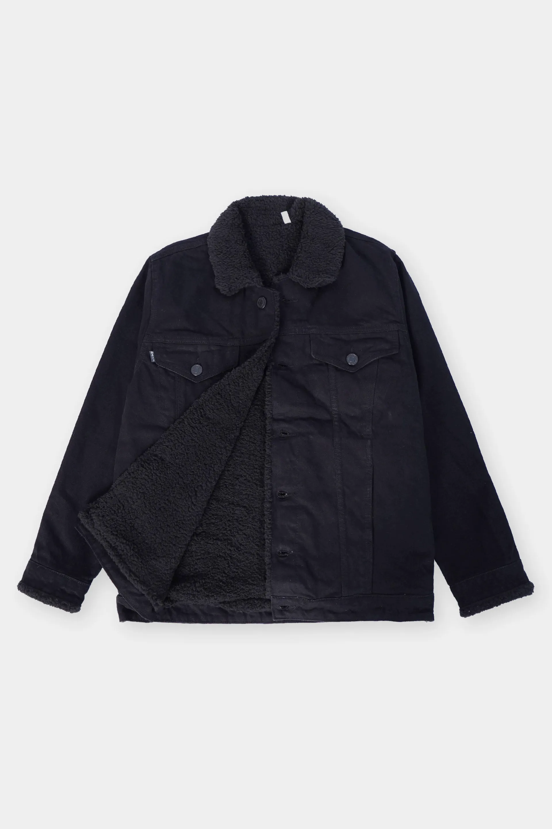 Black Denim Jacket with Black Sherpa Lining