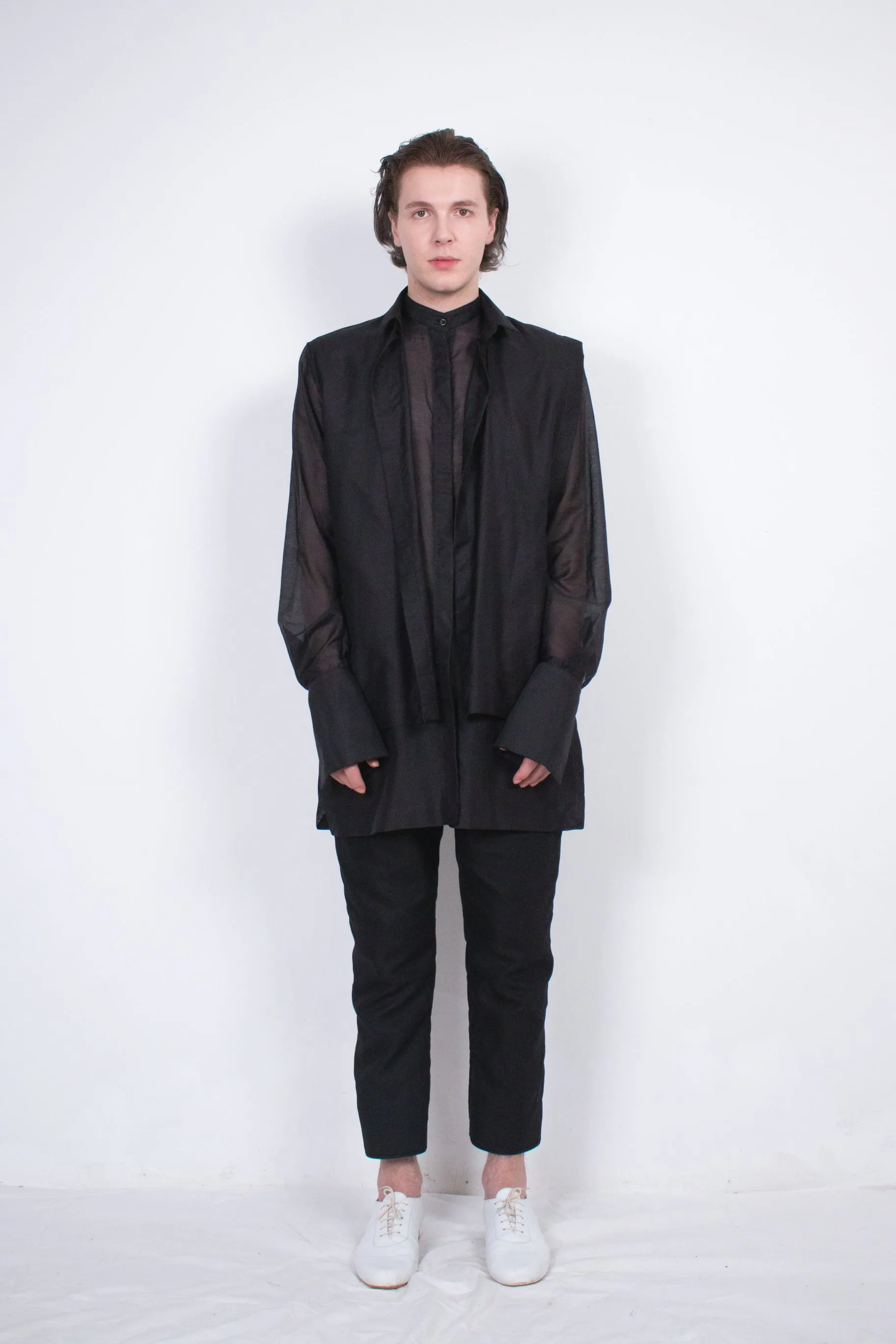 Black Layered Silk Shirt