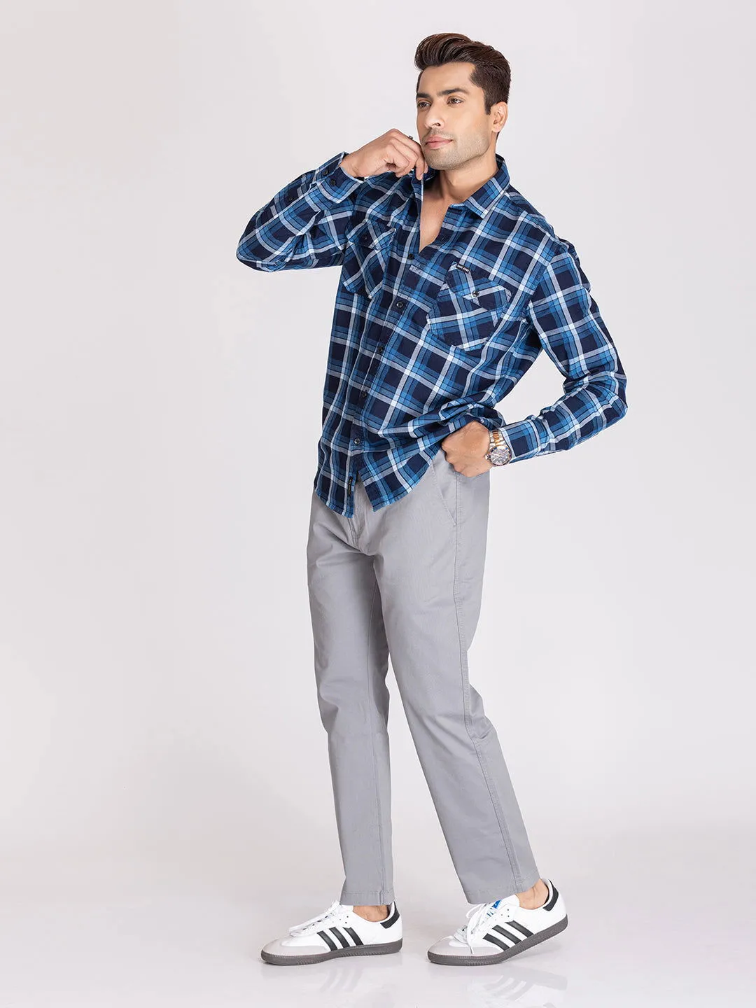 Blue indigo check shirts