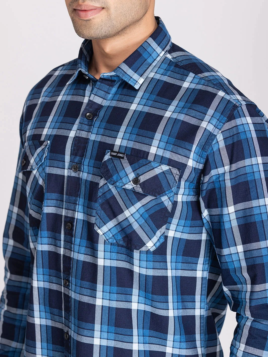 Blue indigo check shirts