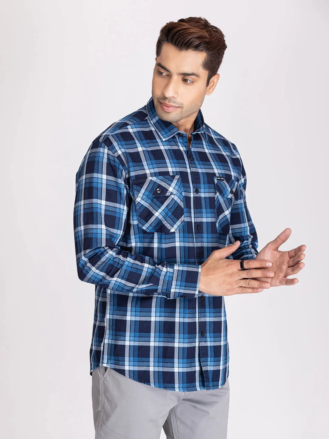 Blue indigo check shirts