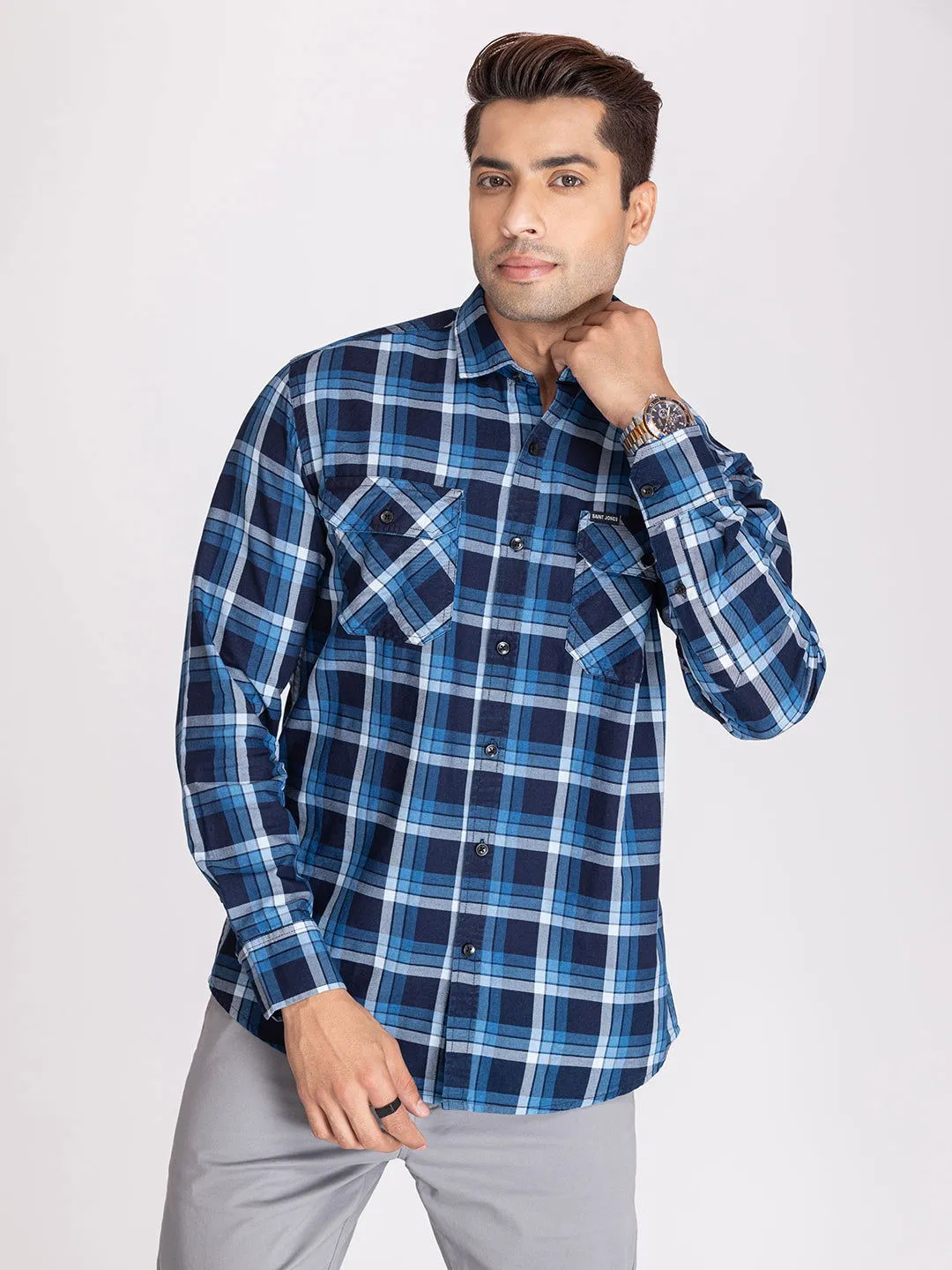 Blue indigo check shirts