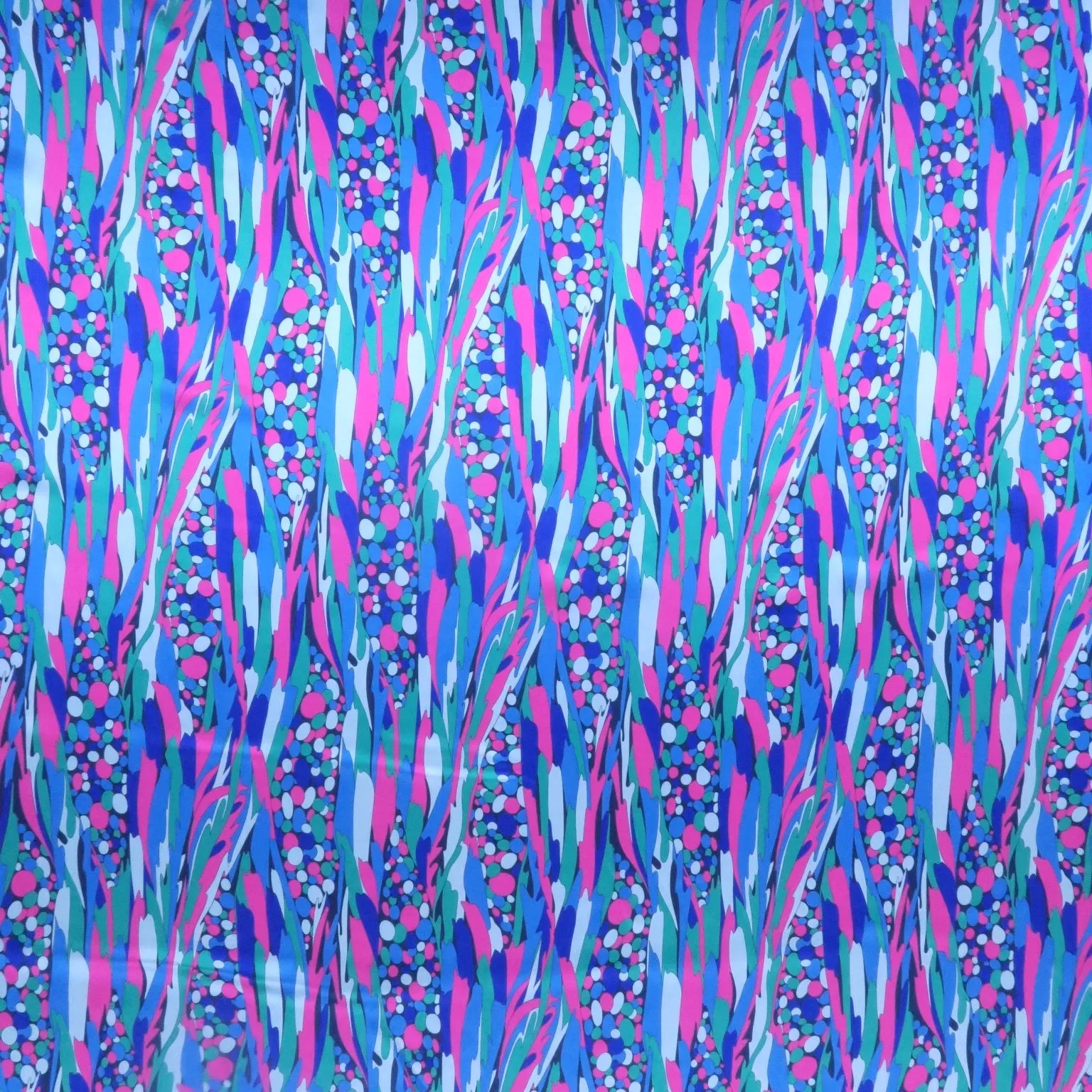 Blue Purple & Aqua Abstract Bubbles Printed Silk Charmeuse Fabric