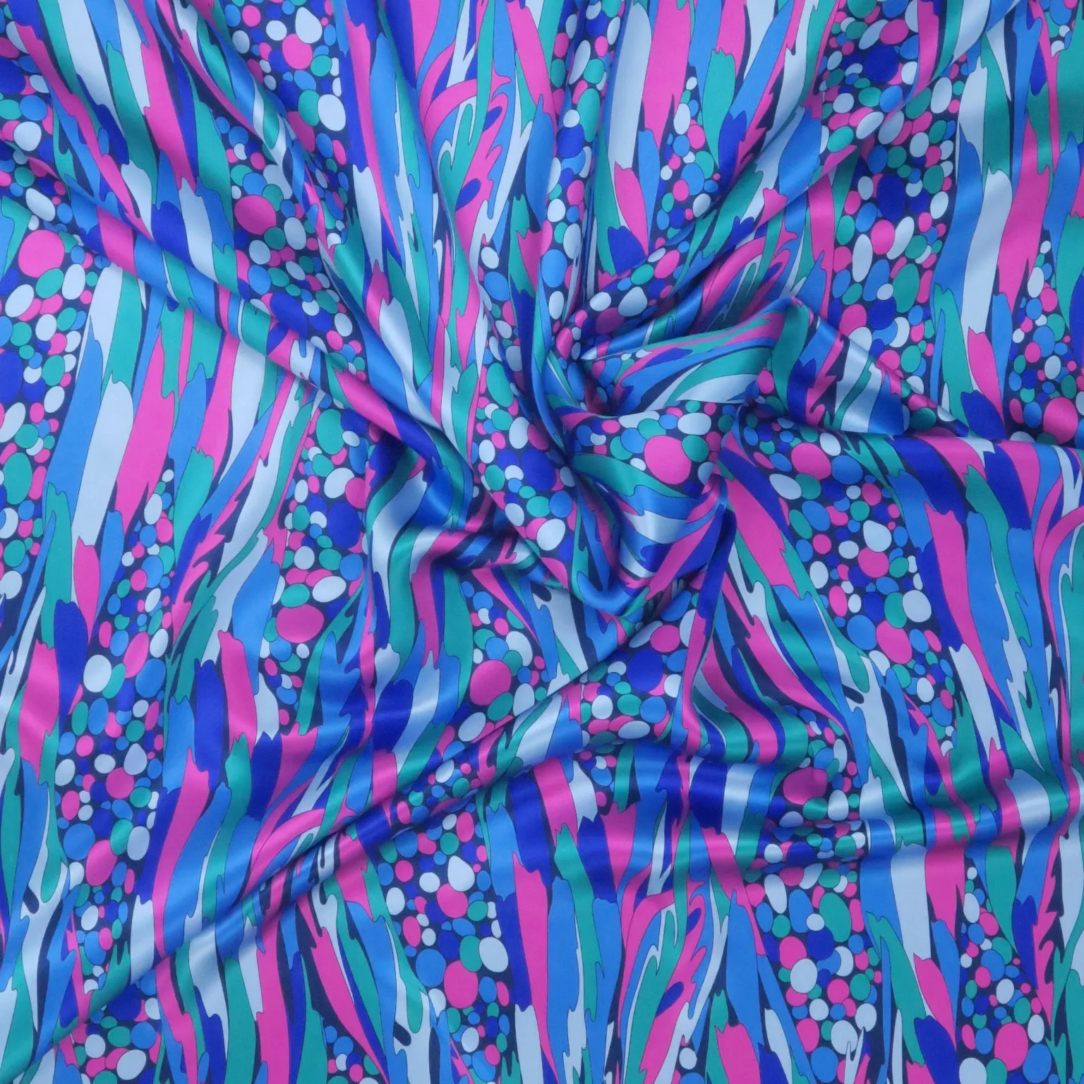 Blue Purple & Aqua Abstract Bubbles Printed Silk Charmeuse Fabric