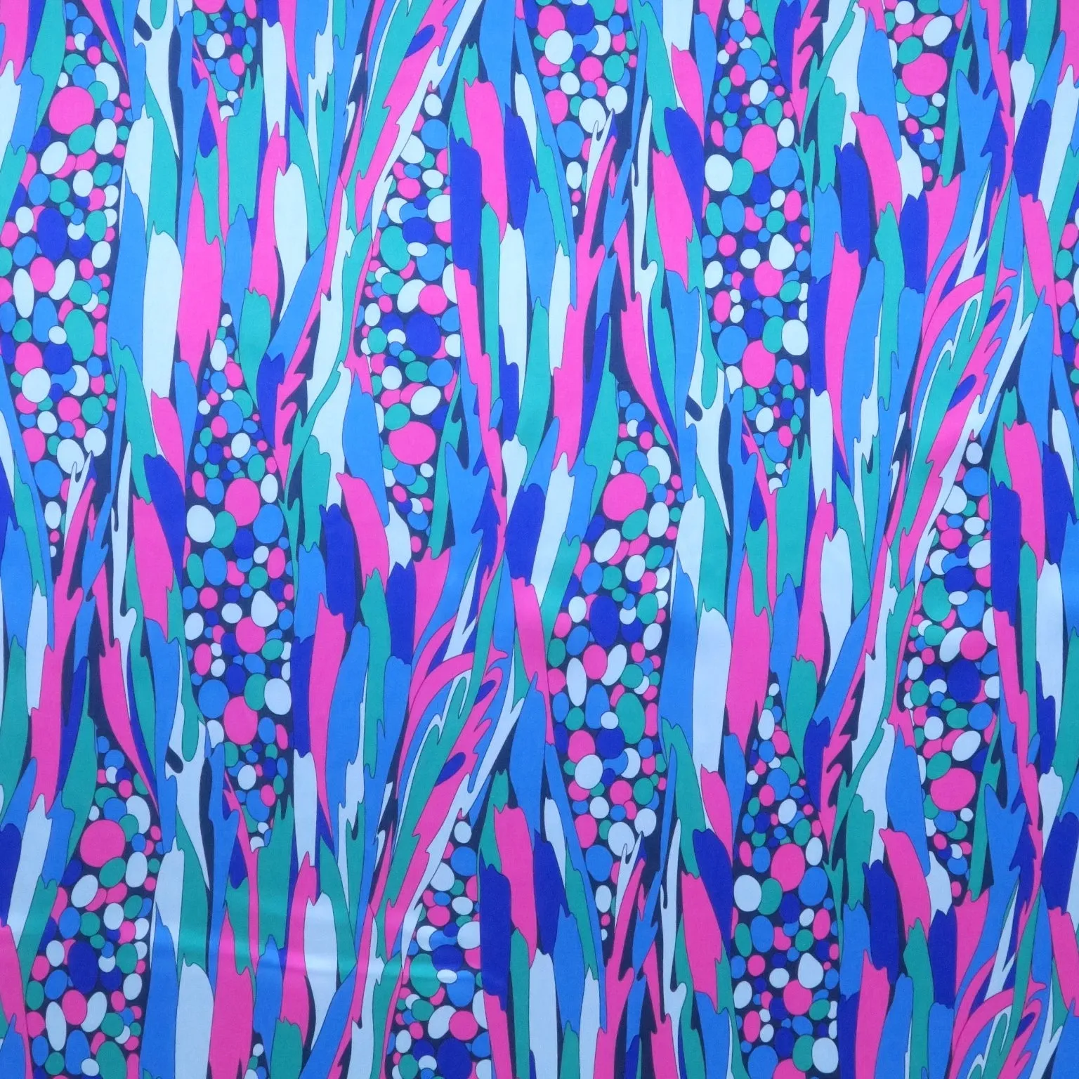 Blue Purple & Aqua Abstract Bubbles Printed Silk Charmeuse Fabric