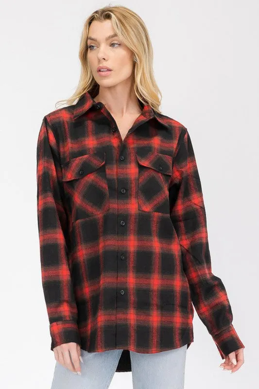 Boyfriend Fit Checker Plaid Flannel Long Sleeve