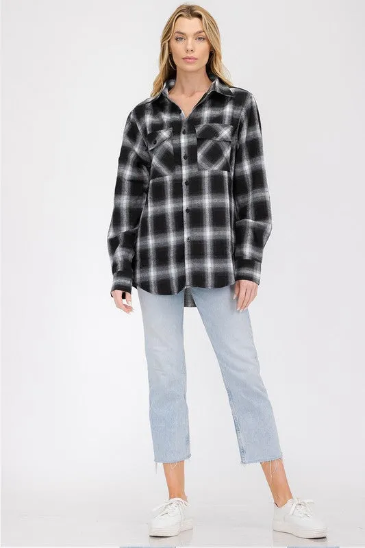 Boyfriend Fit Checker Plaid Flannel Long Sleeve