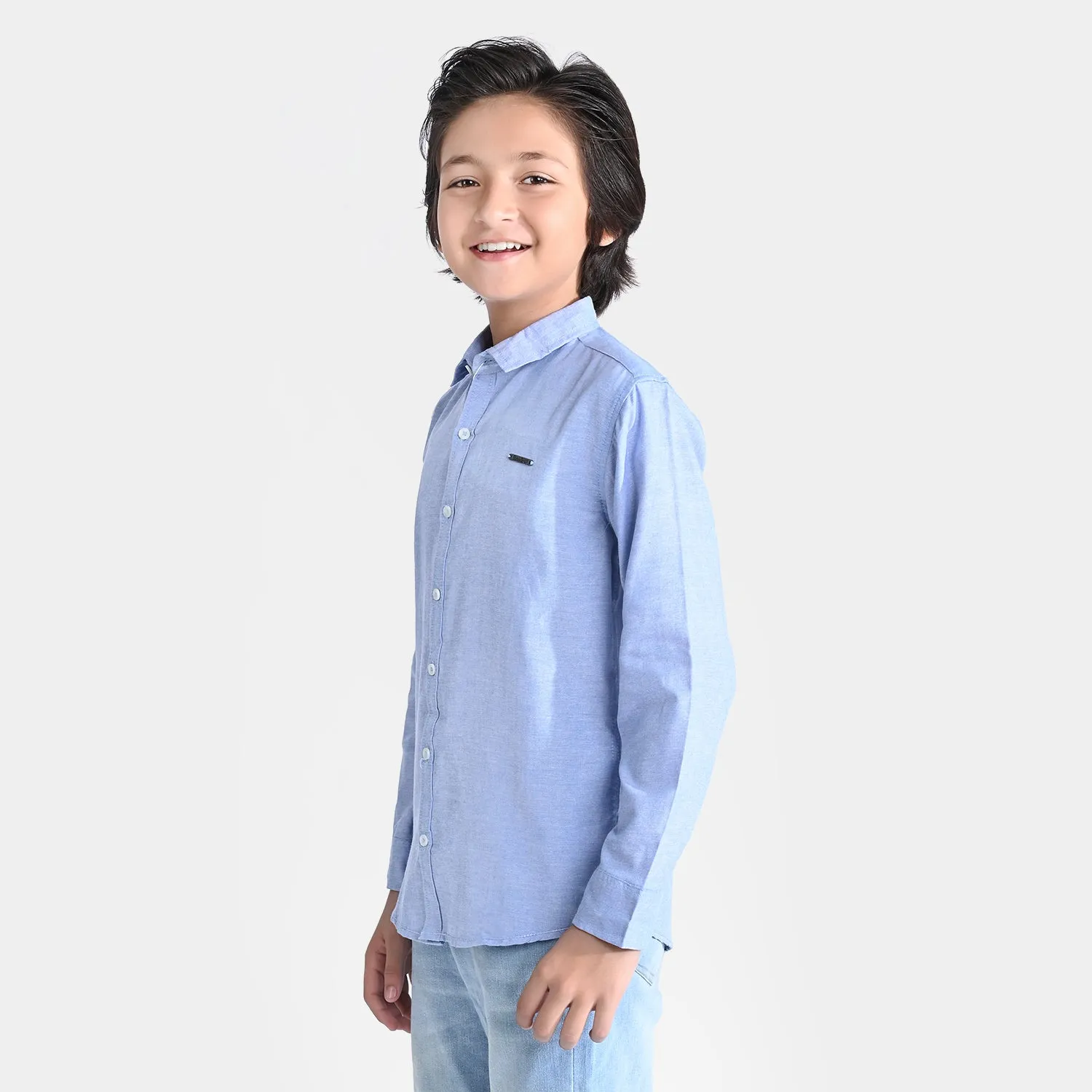 Boys Oxford Casual Shirt Metal Tab | L-BLUE