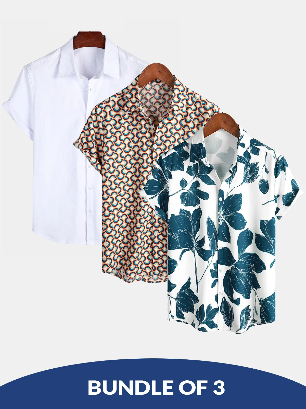 Bundle Of 3 | Men's Hawaiian Beach Short Sleeve Shirts