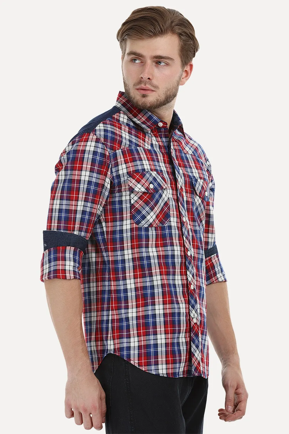 Check Shirt with Denim Yoke