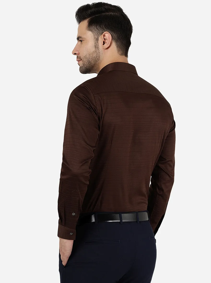 Coffee Brown Striped Slim Fit Party Wear Shirt | Greenfibre