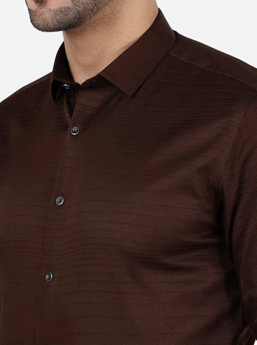 Coffee Brown Striped Slim Fit Party Wear Shirt | Greenfibre