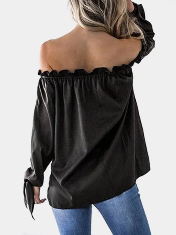 Custom Off The Shoulder Long Sleeve Curved Hem Blouses