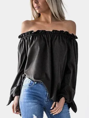 Custom Off The Shoulder Long Sleeve Curved Hem Blouses