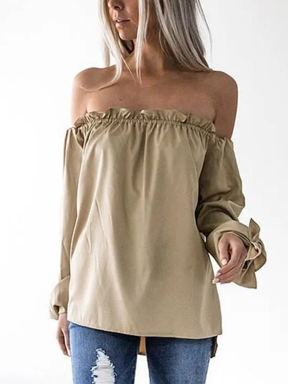 Custom Off The Shoulder Long Sleeve Curved Hem Blouses