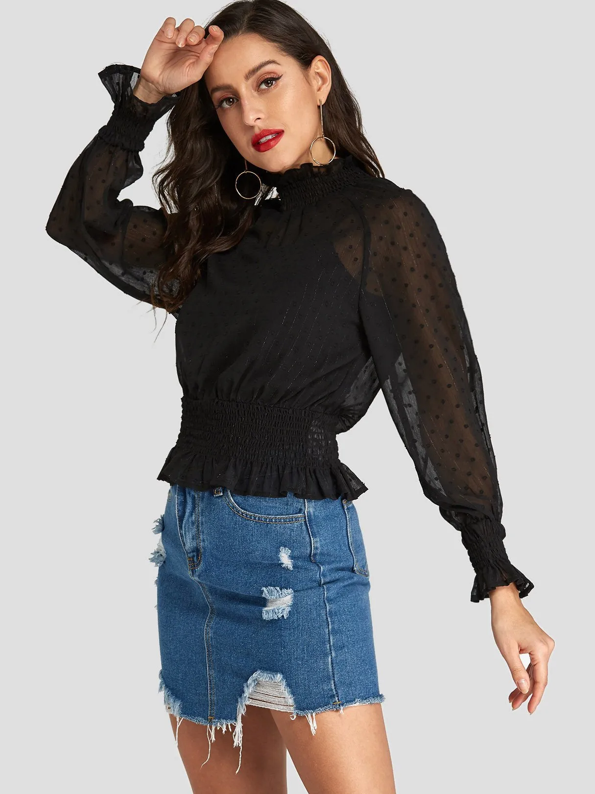 Custom Plain Long Sleeve Black Blouses