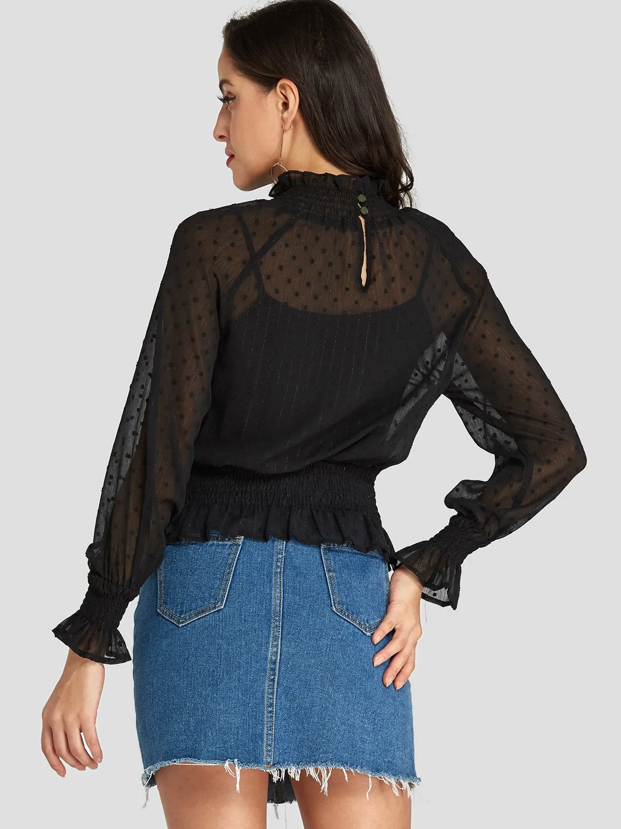 Custom Plain Long Sleeve Black Blouses