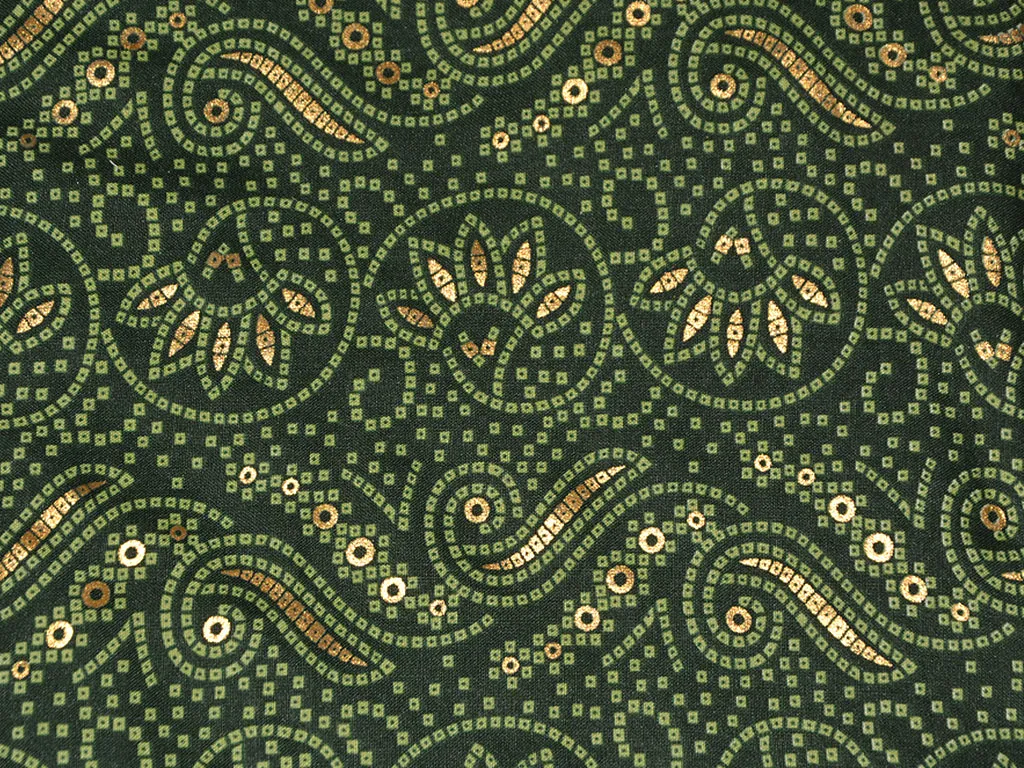 Dark Green Foil Traditional Bandhani Print Semi Cotton Fabric