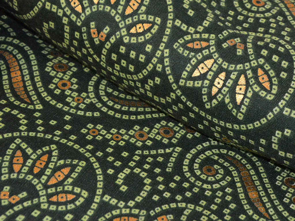 Dark Green Foil Traditional Bandhani Print Semi Cotton Fabric