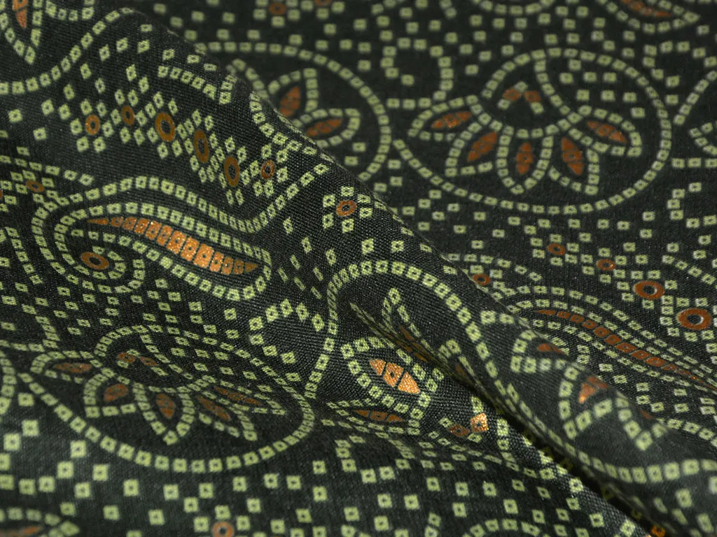 Dark Green Foil Traditional Bandhani Print Semi Cotton Fabric