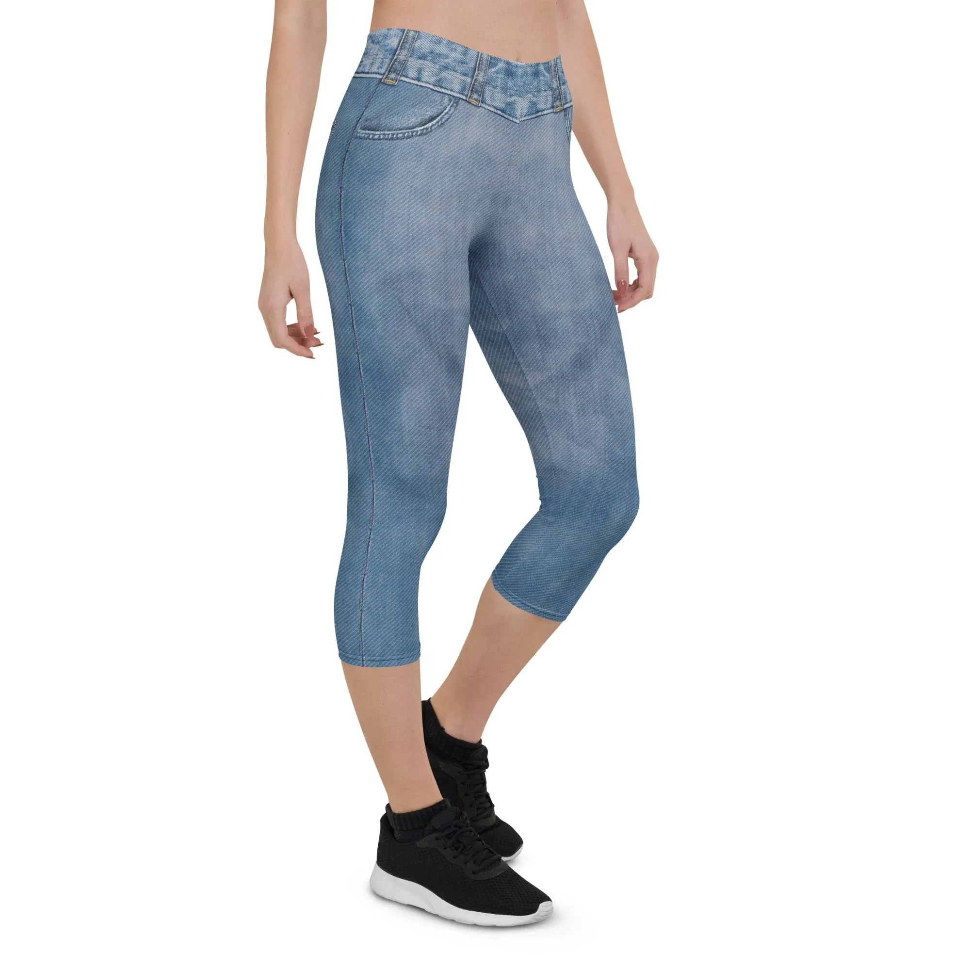 Denim Jeans Print Capris