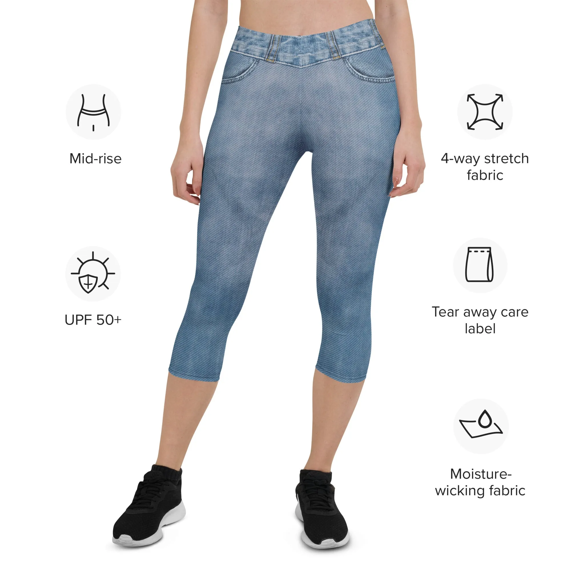 Denim Jeans Print Capris