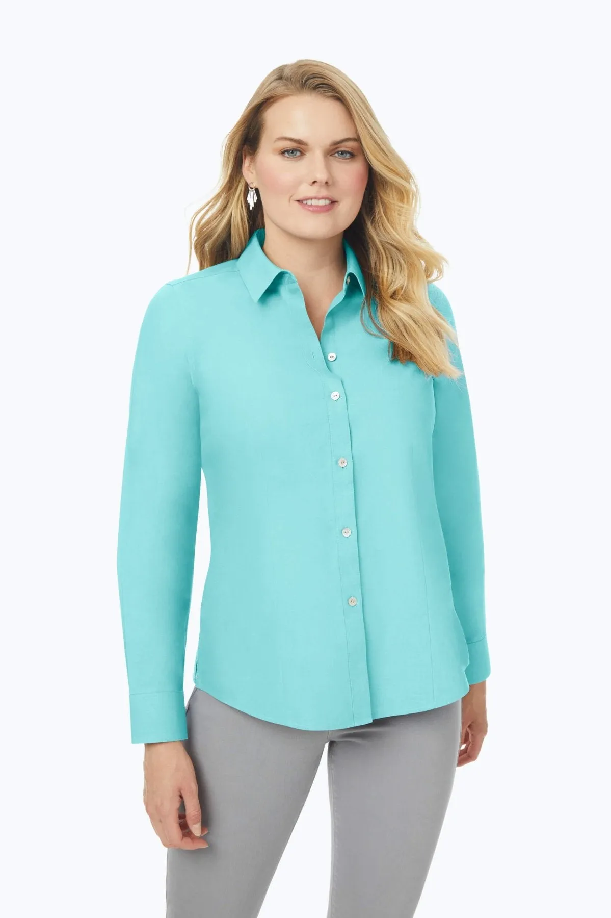 Dianna Plus Pinpoint No Iron Long Sleeve Shirt