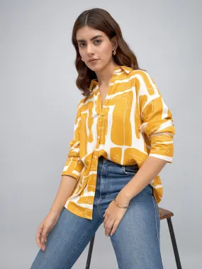 DL Woman Shirt Collar Regular Fit Abstract Print Mustard Shirt