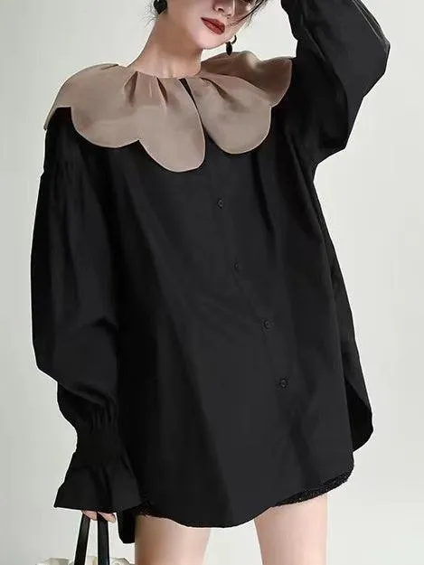 Doll Petal Collar Loose Long Shirt