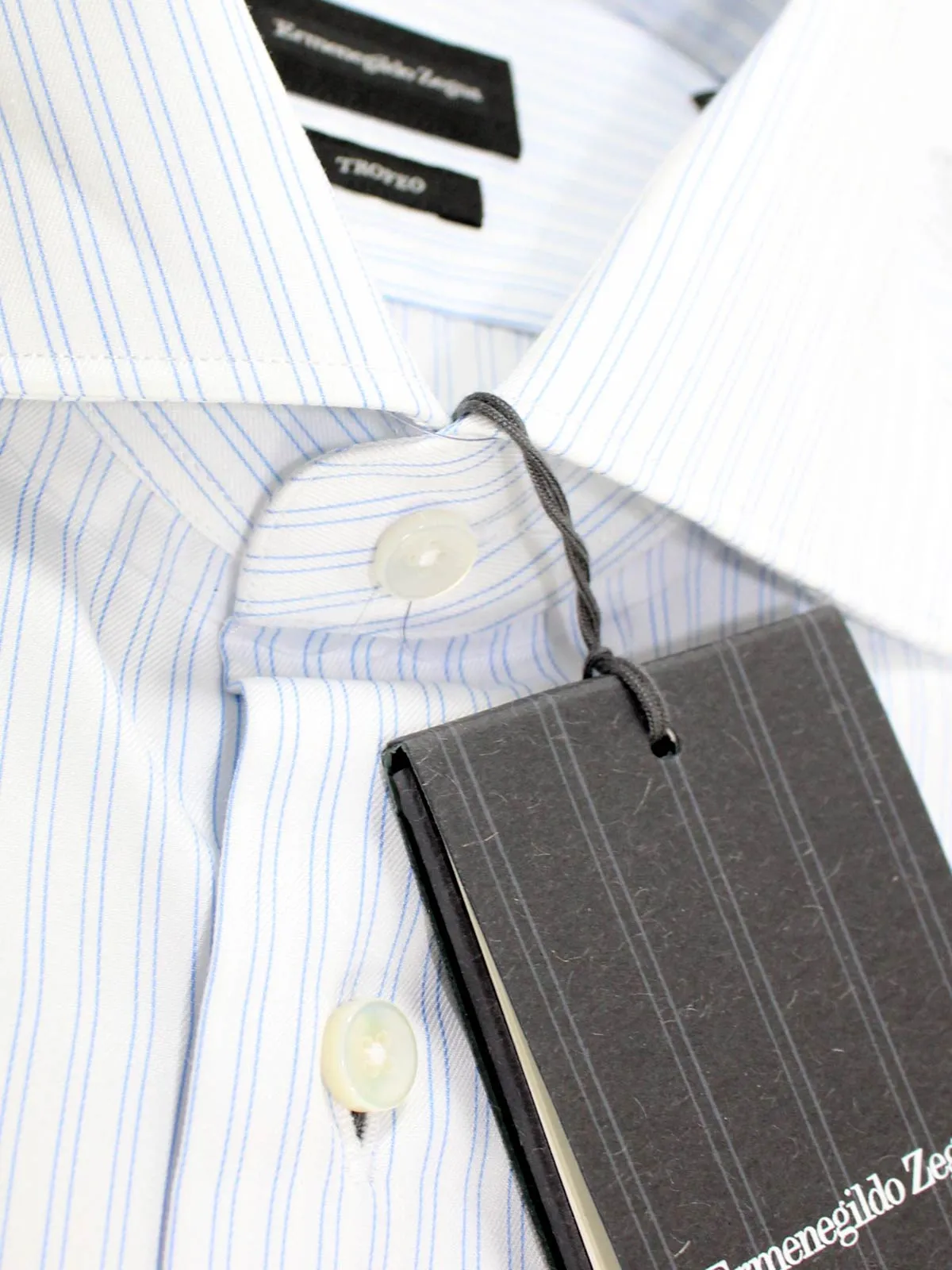 Ermenegildo Zegna Dress Shirt Trofeo - White Blue Stripes 38 - 15