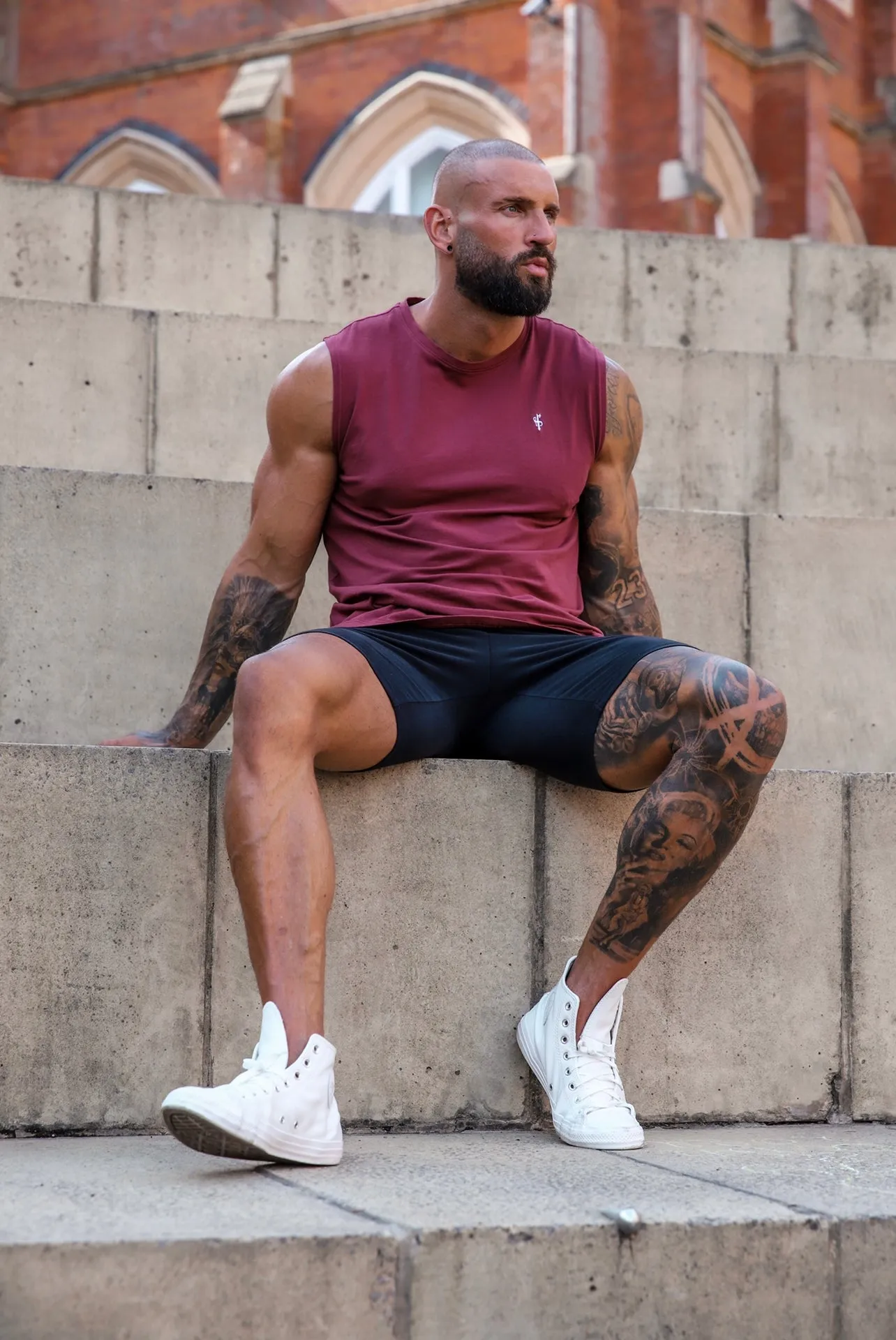 Father Sons Classic Burgundy Longline Gym Vest - FSH759