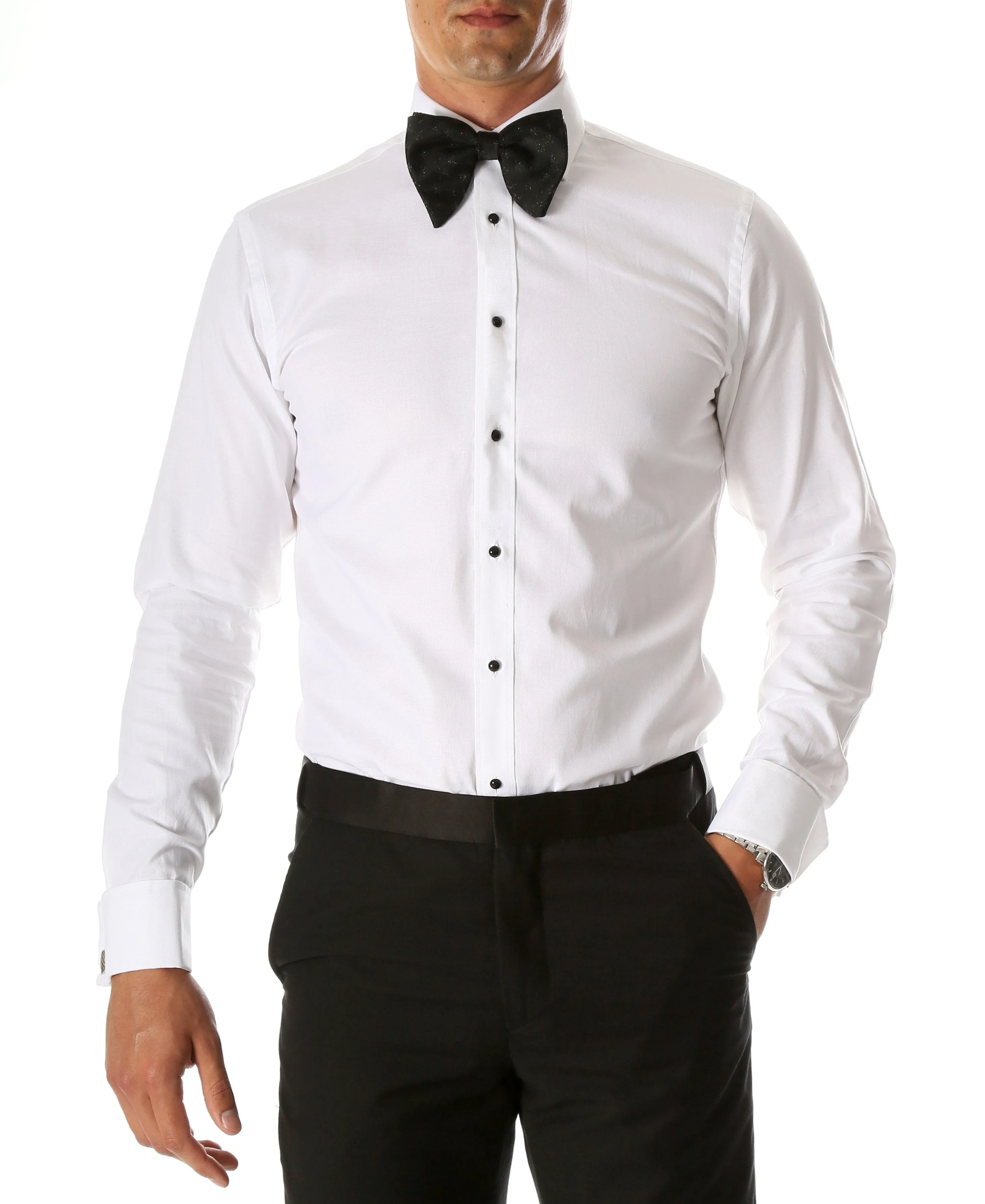 Ferrecci Men's White Venice Slim Fit Pique Lay Down Collar Shirt