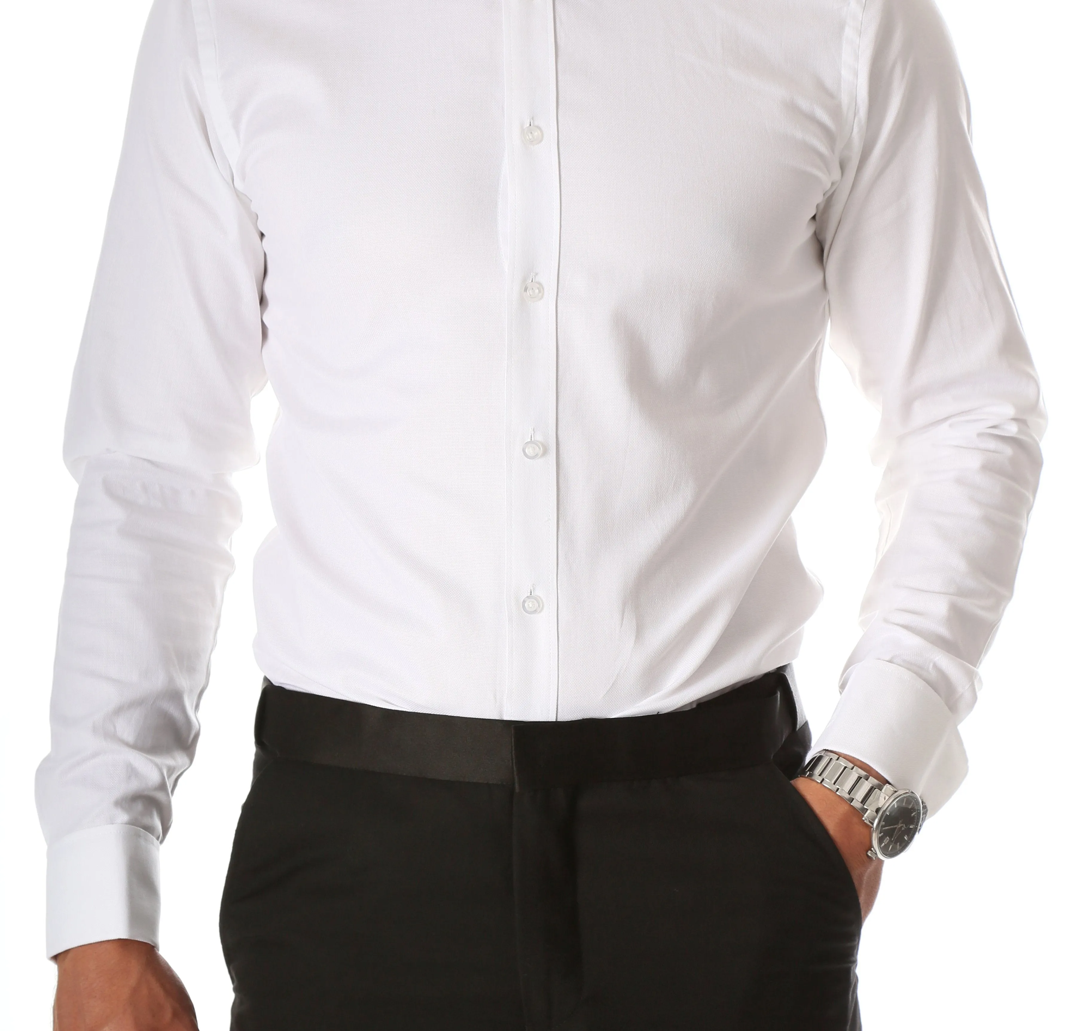 Ferrecci Men's White Venice Slim Fit Pique Lay Down Collar Shirt