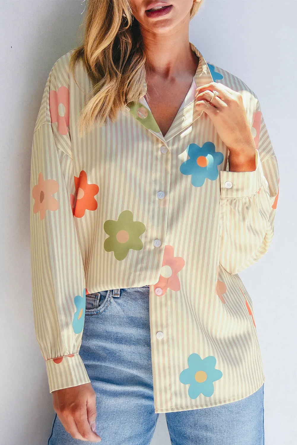 Flower Collared Loose Fit Shirt