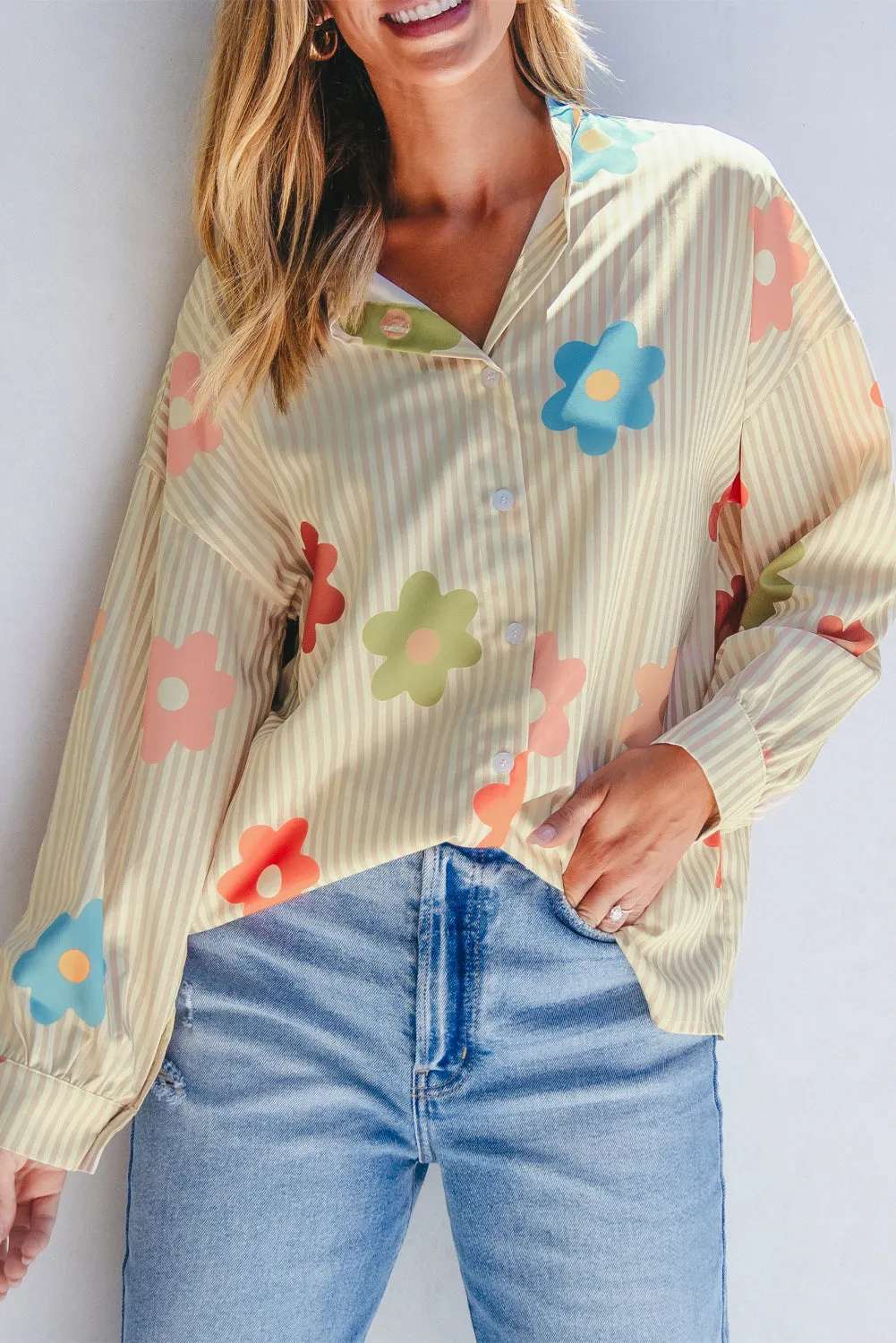 Flower Collared Loose Fit Shirt