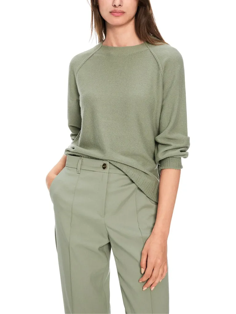 Frozen Sage Cashmere Blend Sweater With Rib Trim