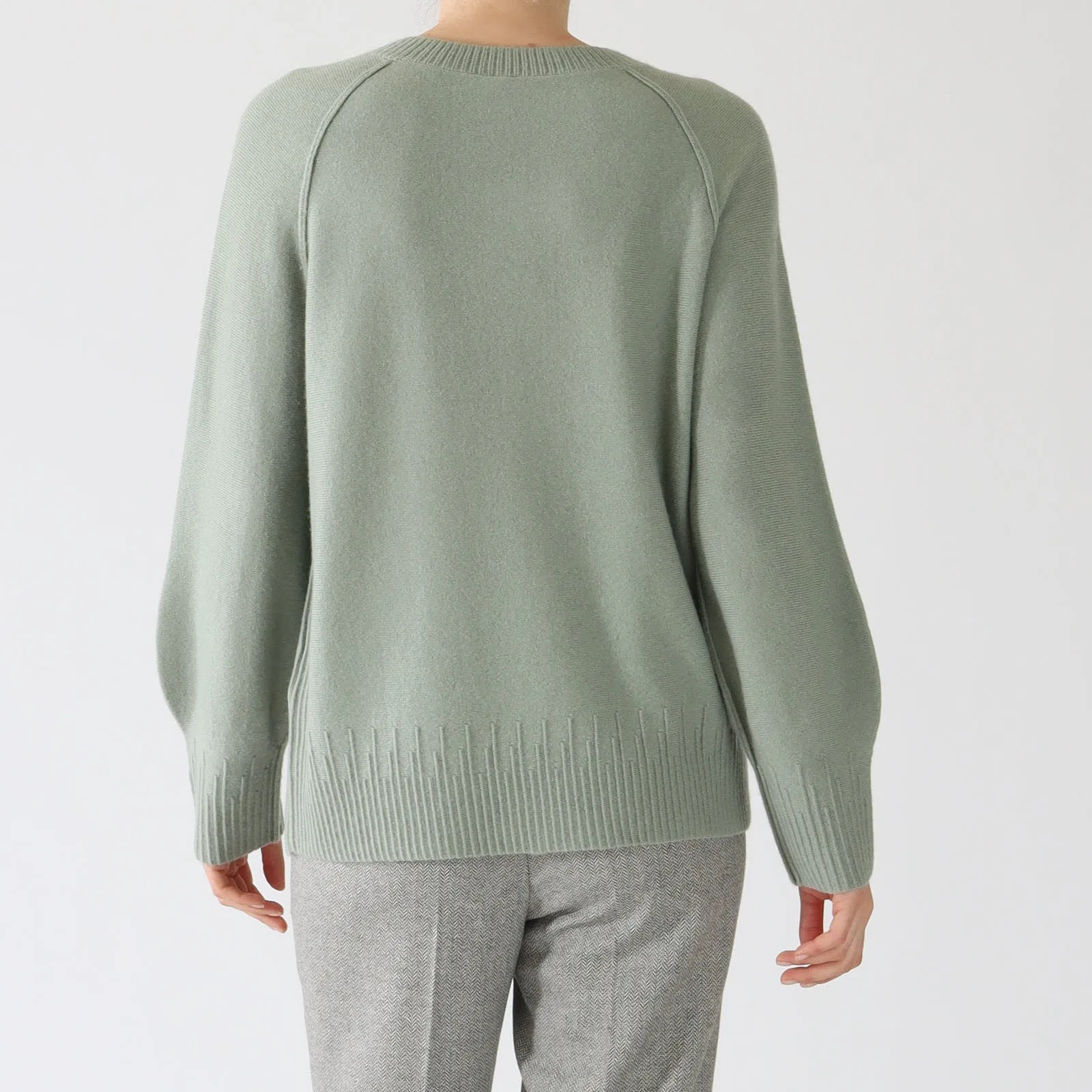 Frozen Sage Cashmere Blend Sweater With Rib Trim