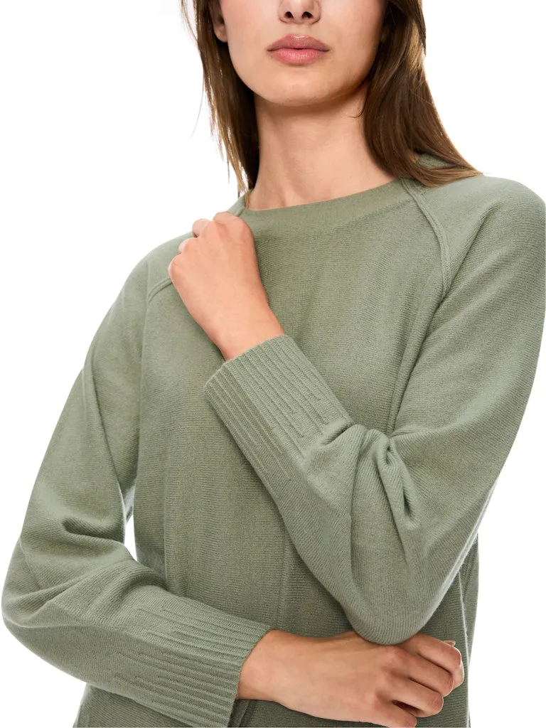 Frozen Sage Cashmere Blend Sweater With Rib Trim