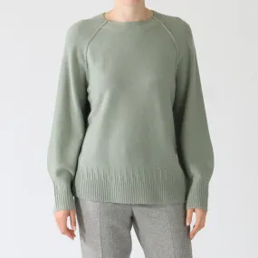 Frozen Sage Cashmere Blend Sweater With Rib Trim