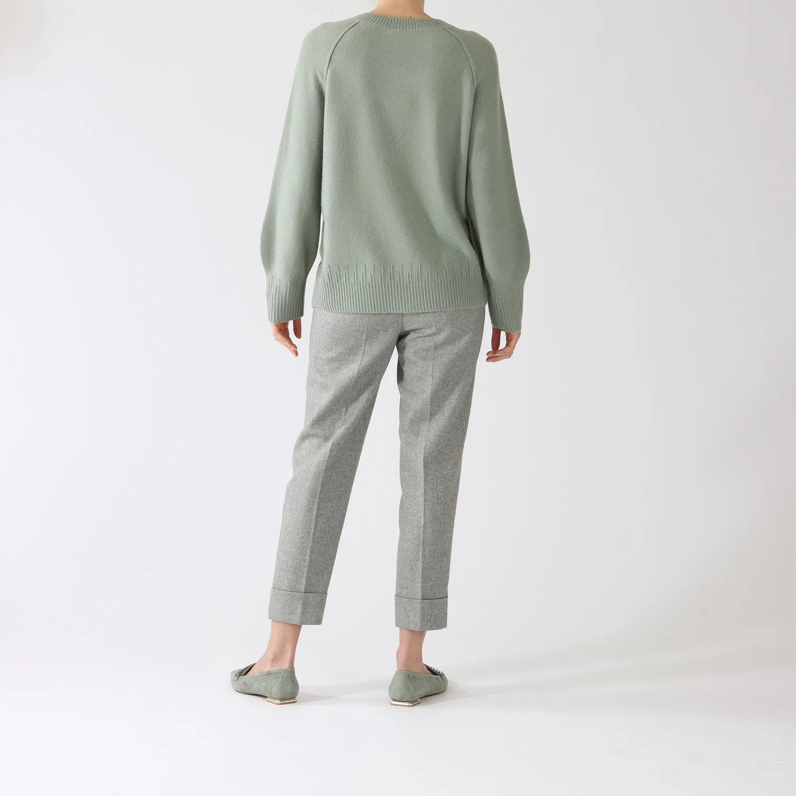 Frozen Sage Cashmere Blend Sweater With Rib Trim